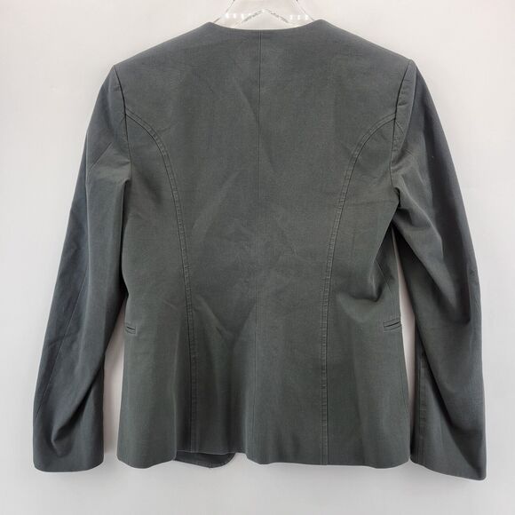 Theory Womens Blazer XS Gray Collarless Open Front Dark Academia Minimalist - Picture 3 of 9